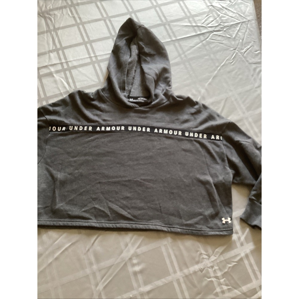 Under Armour Women's X Small Cropped Hoodie/Hooded Sweatshirt, Gray, Loose Fit‎